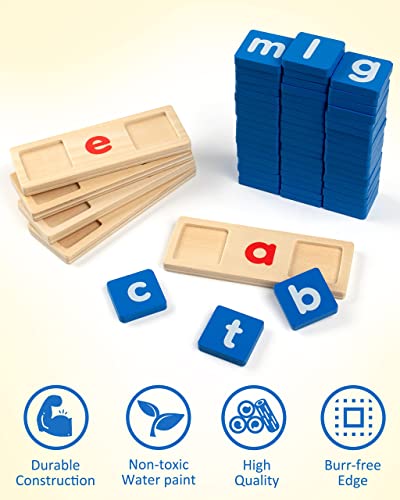 Coogam Wooden Short Vowel Reading Letters Sorting Spelling Games, Sight Words Learning Flashcards Alphabet Puzzle Montessori Educational Toy Gift For Kids 3 4 5 Years Old #TOP5