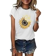 ORANDESIGNE Women Graphic Short Sleeve Tees Floral Print Casual T Shirts Cotton Crewneck Summer S...