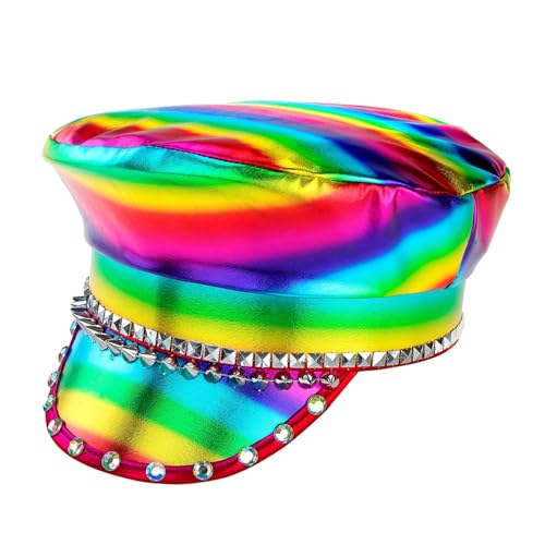 Widmann 10022 10022 - Cappello Rocker Arcobaleno Con Borchie E Pietre Preziose, Christopher Street Day, Parade, Feste A Tema, Carnevale, Unisex, Adult