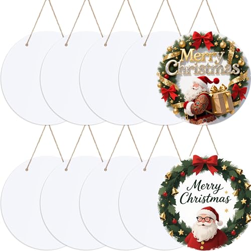 Joyclub 10 PCS 10 Inch Sublimation Door Hanger Ornaments Blanks Christmas Door Hanger Round Aluminum Metal Sign Blanks