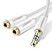 UGREEN 3.5mm Audio Stereo Y Splitter Cable 3.5mm Male to 2 Port 3.5mm Female for Earphone and Headset Splitter Adapter, Compatible for iPhone, Samsung, LG Smartphones, Tablets, MP3 players, White