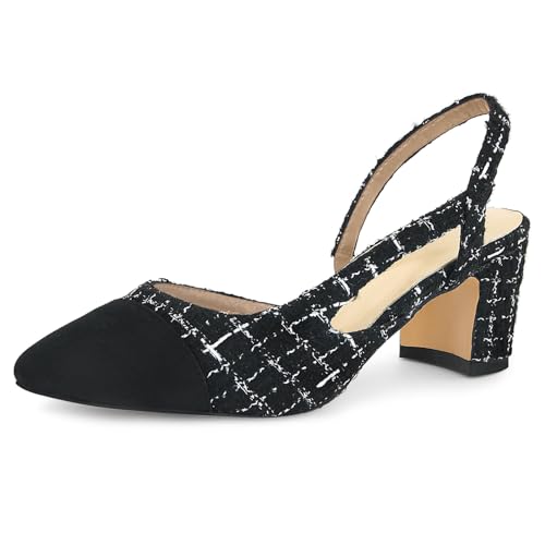 Image of MICIFA Slingback Heels for Women,Round Toe Chunky Heeled Pumps Ankle Strap Fashion Splicing Dress Shoes