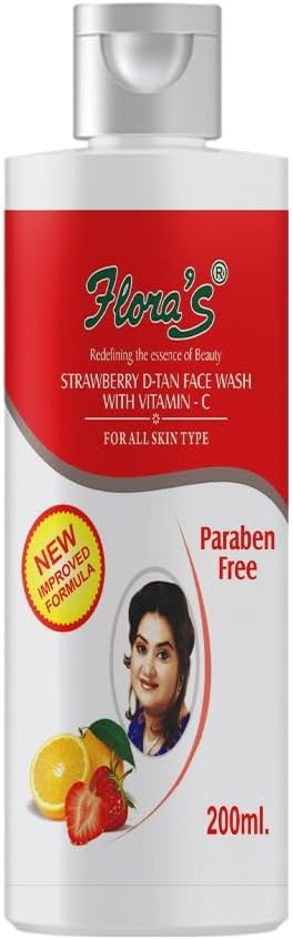 Flora's Natural Strawberry D-Tan Face Wash: Gentle Radiance & Exfoliation for All Skin Types (Vegan)