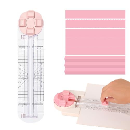 Cutter de papier 4 en 1 - Coupe-papier - Portable - Avec cadran droit, ondulé et rainuré - Multifonction - Pour papier de bricolage, carte postale, scrapbooking, rose