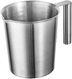 Measuring Jug 1L Stainless Steel Milk Froth Pitcher with Marking in ml/oz Milk Foaming Jug Multipurpose Metal Jug Wax Melting Pot Dishwasher Safe