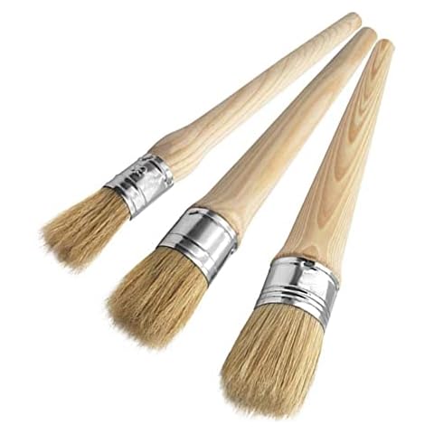 3 Pcs Chalk Paint Wax Brush Set Natural Bristle Round Paint Brushes Furniture Paint Brushes for Furniture, Home Decor, Waxing, Glazing Pottery (20mm 25mm 30mm) Cover