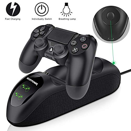 ECHTPower Cargador Mando PS4, Estación de Carga USB, Protección Inteligente con LED Indicador para Sony Playstation 4 / PS4 / PS4 Pro / PS4 DualShock Gamepad（Nuevo Modelo 2019）