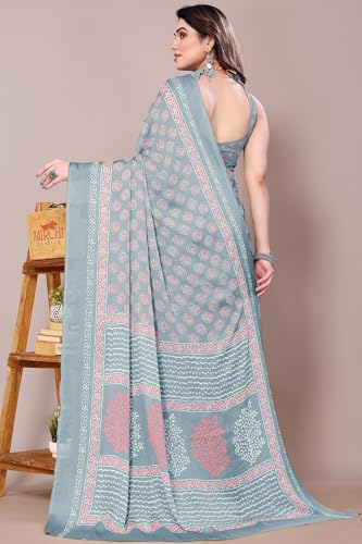 Image of MIRCHI FASHION Saree for Woman | Chiffon Block Printed Lightweight Daily Wear Sarees with Blouse
