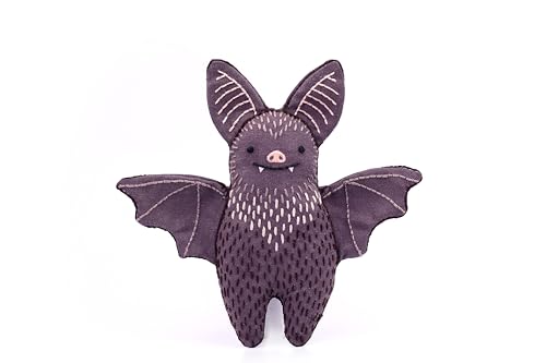 Image of Kiriki Press DIY Embroidery Doll Kit - Skill Level 1 - Beginner to Advanced Embroidery Kits for Adults Teens (3 Skill Levels) Animal Embroidery Kit - Screen Printed Pattern (Bat - Level 1)