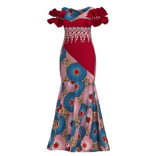 Image of iooiooi Womens Elegant Ankara Maxi Mermaid Dress Lace Decorated African Gowns