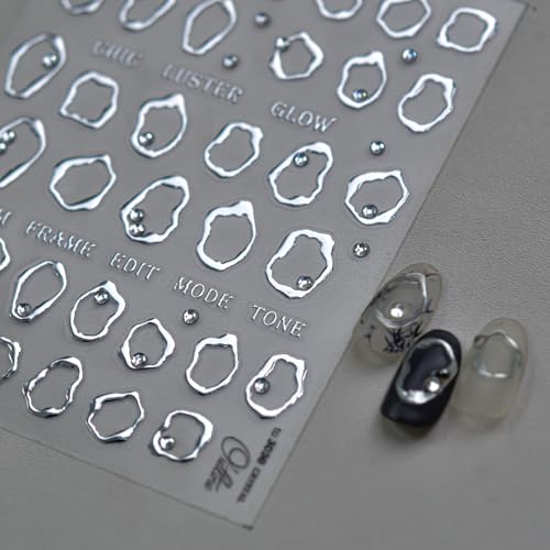 5D Embossed Nail Stickers, Premium Salon-Quality Self-Adhesive 3D Nail Art Decals, Refined Classic Designs for Easy DIY Manicure (Chrome Outline)