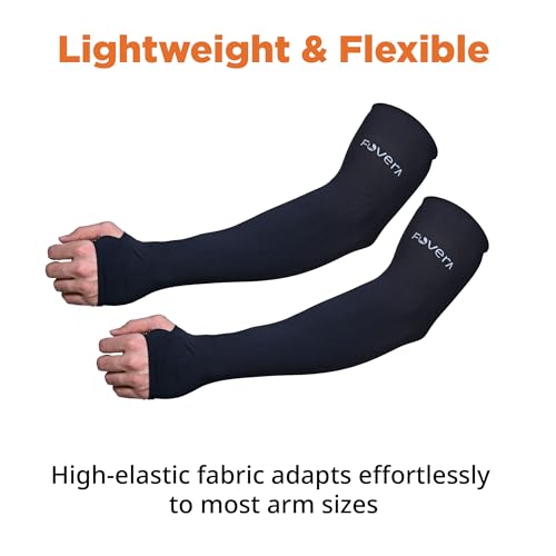 Image of FOVERA UV Sun Protection Arm Sleeves with Thumb Loop for Men & Women - UPF 50+ Cooling Hand Cover for Biking, Cricket, Driving & Cycling - Tan Protection Guard