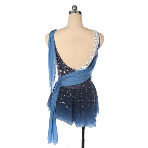 DIJITOO Vestido de patinação artística, fantasia de desempenho de competição de fita de strass de re