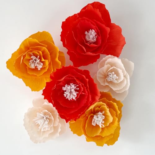 Pacote com 6 peças, 20,3 cm, 25,4 cm, 30,5 cm, laranja, papel crepe, flores, decoração de parede, pa