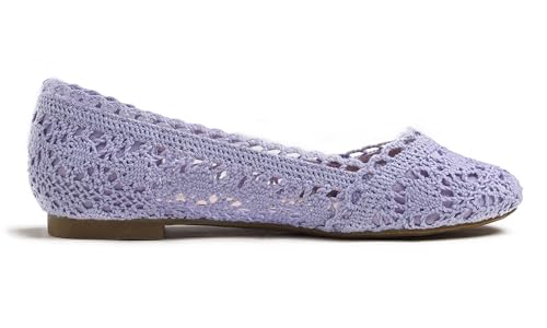 Image of FEVERSOLE Women's Comfort Breathable Knit Crochet Shoes Lace Ballet Flats