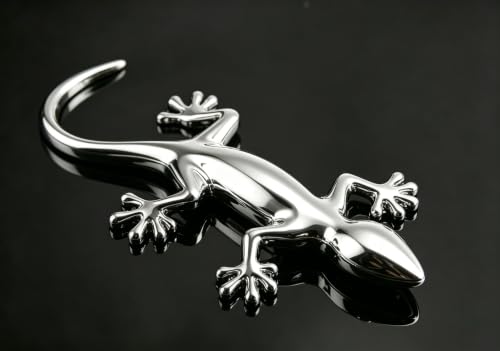 Image of 2PCS 3D Gecko Emblem Car Sticker Metal Chrome Silver Spider Badges Sticker for Universal Car Vehicle, Truck, Motorcycle, RV, Scooter, SUV, Door, Window for Headphone Decorations (Silver Gecko)