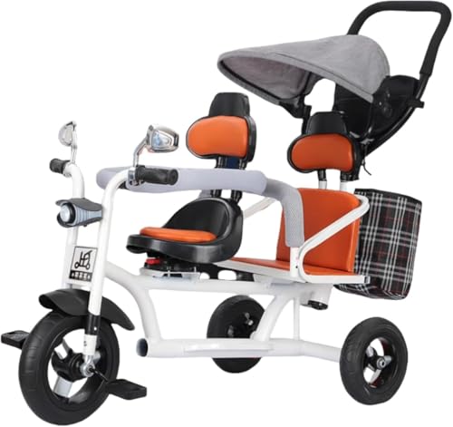 二人乗りベビーカー 双子用 ベビーカー 二人乗り 三輪車 双子用 子供用 自転車 補助棒付き 物置くカゴ付き 補助棒取り外す可能 高さ調節可能 誕生日 プレゼント アウトドア 室内兼用 8ケ月〜5歳 Tasydi (ホワイト)
