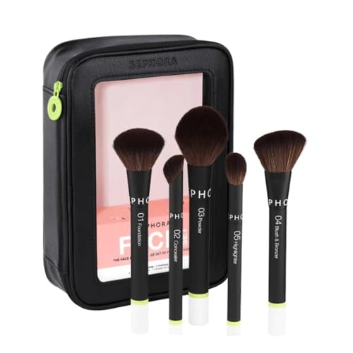Sephora Favorites Face Set The Face Brush Set - 5 brochas de maquillaje y 1 bolsa de maquillaje