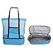 Beach Mesh Handbag, Stylish Lightweight Mesh Beach Bag Double Zippered Removable Cooler for Picnic Camping Travel with Extra Pocket (Blue)