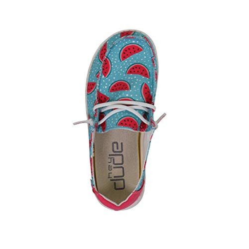 Image of HEYDUDE Girl's Wendy Youth Azur Watermelon Size 4 | Girl's Shoes | Girl's Lace Up Loafers | Comfortable & Light-Weight