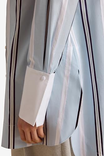 Marina Moscone, Slim Striped Tuxedo Shirt, L — view 4
