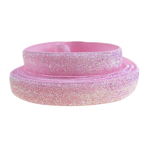 Colorful 16 Yards Ribbon Elastics Glitter Fold Over Elastic 5/8" 15Mm Stretch Hair Ties Headbands For Baby Girls Hair Bow, 8 Colors, 2 Yards Each One #TOP2