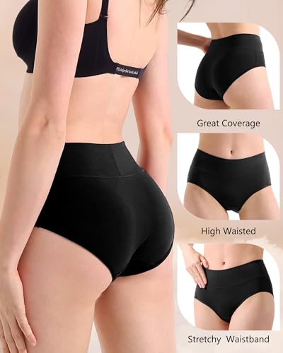 Anyball Women's Cotton Underwear High Waisted Briefs Full Coverage Soft Breathable Panties 5 Pack — view 5