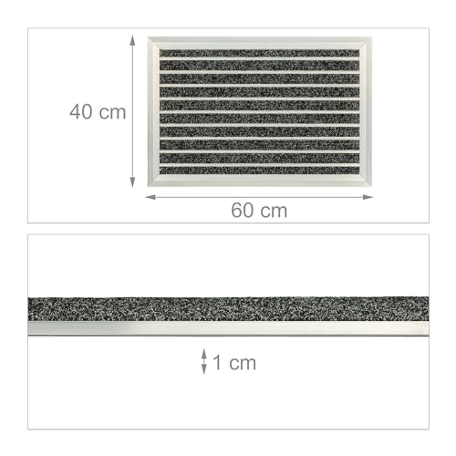 Relaxdays Doormat, Aluminium, 60 x 40 cm, Non-Slip, Indoor & Outdoor Use, Weatherproof Door Mat, Silver/Black, 1 x 60 x 40 cm - Image 4