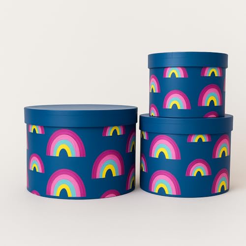 Image of Oasis Pack of 3 Premium Gift & Flower Hamper Boxes With Lid | Classic Bouquet Box for Flower Arrangements & Gift Hampers | Decorative Gift Packaging Box With Waterproof Liner - Rainbow Blue