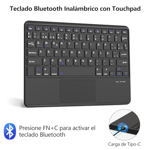 Teclado con Touchpad para iPad A16 Funda con Bluetooth Español Ñ Trackpad 6