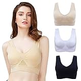 mixzones Womens Plus Size Air Permeable Cooling Summer Sport Wireless Spandex Bra with Removable Padded (Black & White & Beige, 4XL 42C 42D 44A)