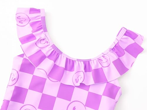 Image of Dvenki Toddler Girls One Piece Swimsuit Adjustable Straps Sizes 2T-10 | quick-dry swim fabric, skin-friendly, ruffle neckline, leopard, check, mermaid prints, swimwear for beach, pool, summer party