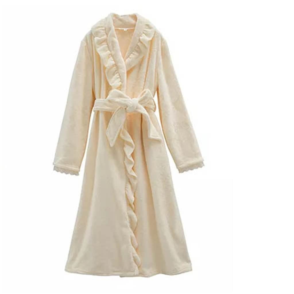 Women's Nightwear Flannel Gown Thickened Ruffle Nightwear Bathrobe Nightgown Gown Autumn And Winter(L code)