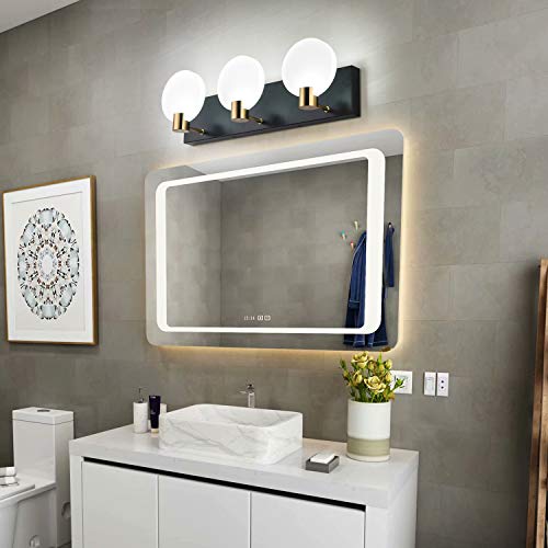 PRESDE Black Modern LED Bathroom Vanity Light Fixtures Over Mirror 3 Lights Acrylic Bath Wall Lighting