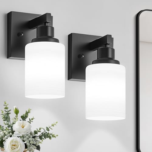 Image of Set of 2 Wall Sconces for Bathroom Black Single Light Vanity Light