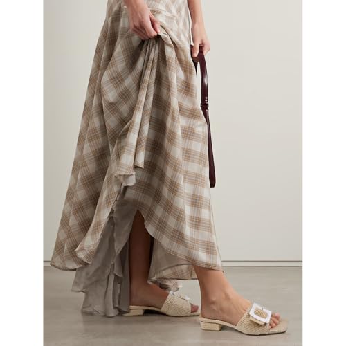 Image of Women's Slide Heeled Sandals Opened Square Toe Chunky Block Heel Slippers with Buckle Slip on Casual Comfortable Pumps