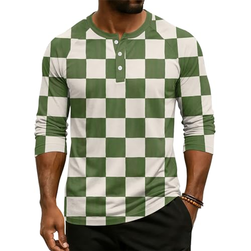 Men Printed 3 Button Blouses 3/4 Sleeve Casual Loose Henley Shirts Comfortable Fashion Crew Neck Pullover Tops