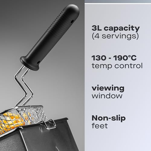 Daewoo SDA1550 2000W Deep Fat Fryer with Window Lid and 3L Oil Capacity, Adjustable Temperature Control and High Power Function, Steel Outer Body and Enamel Coating, Silver - Image 3