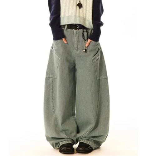 Men's Vertical Striped Jeans Side Pockets Deconstruction Machete Pants Wide Leg Denim Trousers3