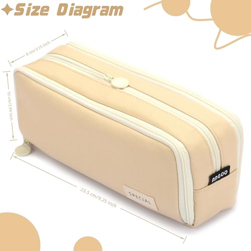 Image of Large Capacity Special Aesthetic Pencil Case Organizer with 3 Compartments, Big Preppy School Pencil Pouch Bag for Girls Women Adults, Pencil Holder Pen Pouch Cases (Khaki)