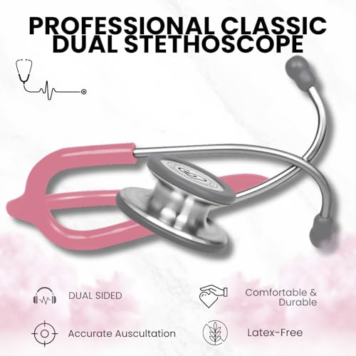 Image of MaiWieel-Classic Monitoring Stethoscope Professional Dual Head Pearl Pink Stethoscopes For Nurse,Doctor,Vet,Home Medical,EMT,Double-Sided Stainless Chestpiece,Flexible Tubing & Soft Sealing Eartips (Pink)
