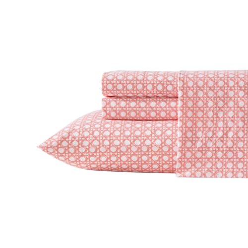 Image of Tommy Bahama - Queen Size Sheet Set, 100% Cotton Percale Bedding with a Crisp & Cool Feel, Bed Sheets with Matching Fitted Sheet & Pillowcases (Bahama Isle Orange)