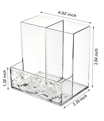 Image of 2 Pack Clear PET Pen Holder, 3 Compartment Desk Organizer, Shatter-Resistant, Stronger Than Acrylic, for Office Home School Bathroom Makeup