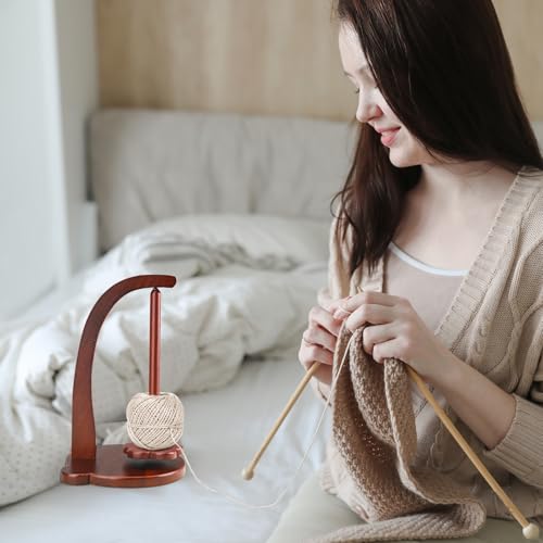Image of Yarn Holder for Crocheting, Magnetic Pendulum Crochet Spinning Yarn Ball Holder Wooden Yarn Spool Rack Bear Shape Disk Yarn Spinner DIY Crafts Gift Accessories for Knitting Lovers (Retro Color)