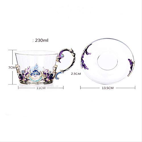 Tazze da tè per Famiglie Tazza da caffè Elegante e Durevole in Vetro smaltato, con Cucchiaio Bicchieri di Cristallo Bicchieri con Incisione di Fiori in Metallo, Set di Tazze da tè
