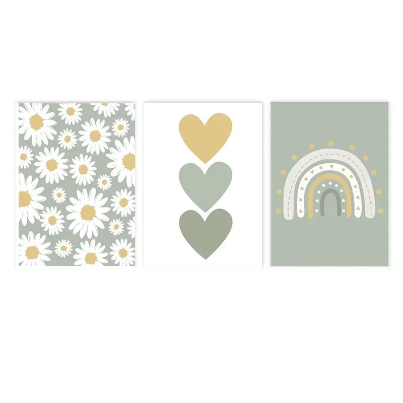 Arte abstracto de corazón verde con diseño de margarita y arcoíris para dar vida y alegría al hogar