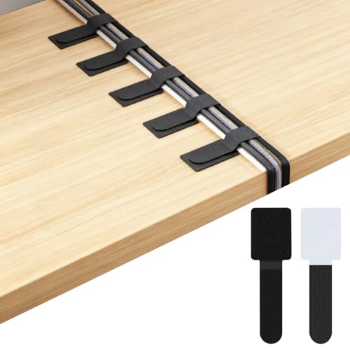 Homshsjhkis 50 Pcs Organizador Cables Escritorio, Sujeta Cables Adhesivo Reutilizables, Gestión Cables Debajo Escritorio con Pegamento Ultra Fuerte, Solución Antienredos para Electrónica, Hogar