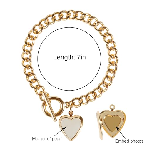 Link Bracelet, Love Heart Locket Bracelet With Mother Of Pearl for Women2