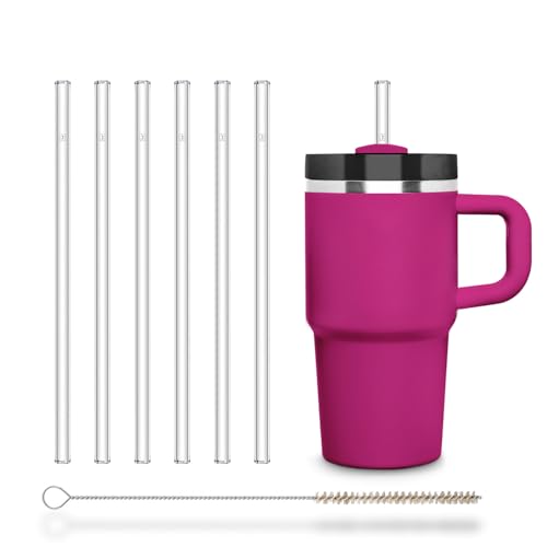 Halm Stanley   Paquete de 6 pajitas de repuesto de 20 onzas y 14 onzas para enfriador, taza y vaso, pajita de vidrio de 8.46 pulgadas, sin plástico + cepillo de limpieza transparente, reutilizable y