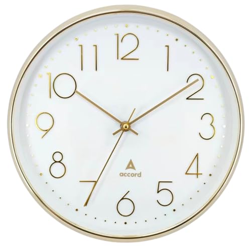 Image of Premium Contemporary Analog Wall Clock with Silent Sweep Noiseless Movement - Gold Frame - HD Clear Glass Surface - 12 inch / 30.5 cm - Model TIME Square